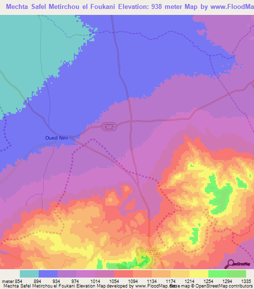 Mechta Safel Metirchou el Foukani,Algeria Elevation Map