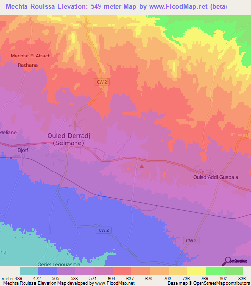 Mechta Rouissa,Algeria Elevation Map