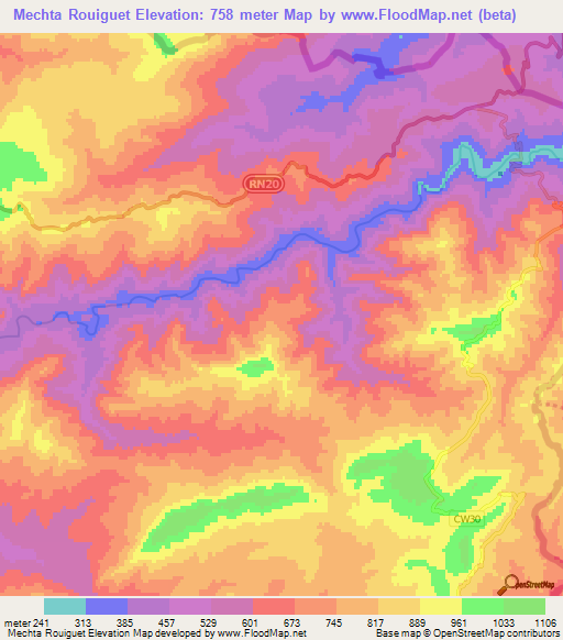 Mechta Rouiguet,Algeria Elevation Map