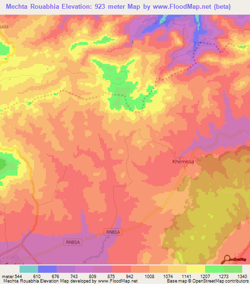 Mechta Rouabhia,Algeria Elevation Map