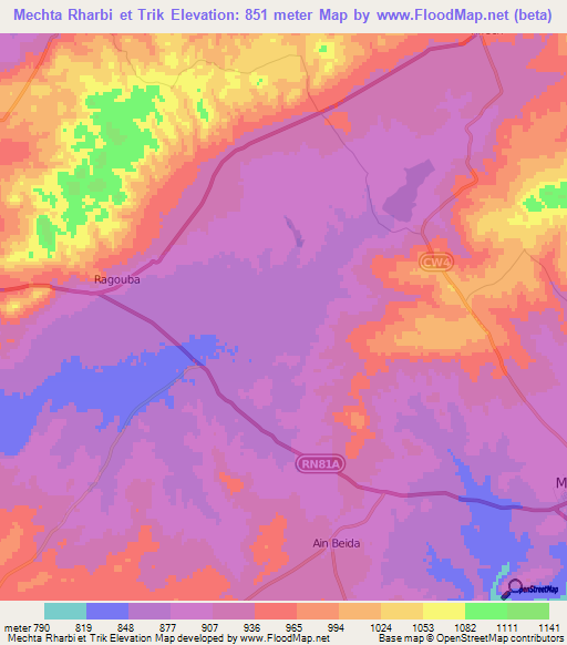 Mechta Rharbi et Trik,Algeria Elevation Map