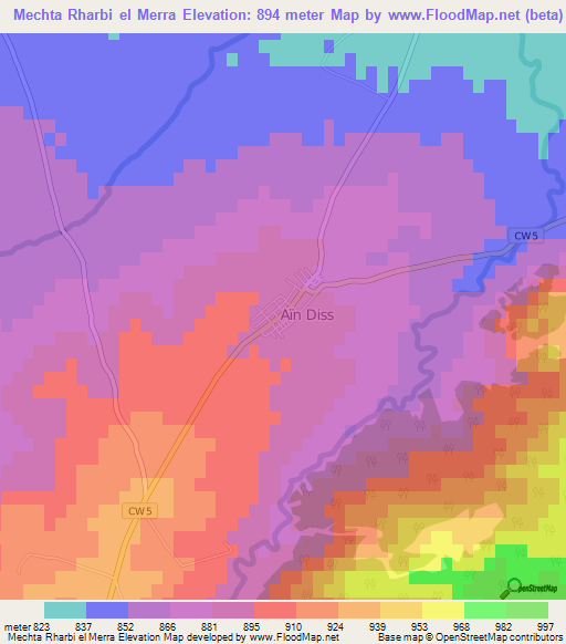 Mechta Rharbi el Merra,Algeria Elevation Map