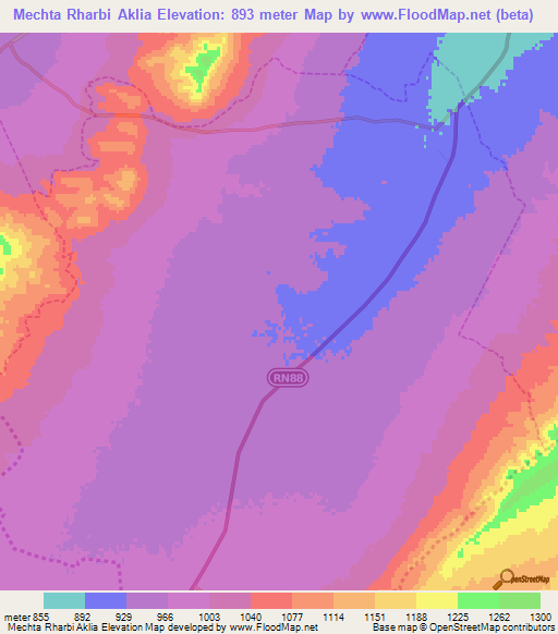 Mechta Rharbi Aklia,Algeria Elevation Map
