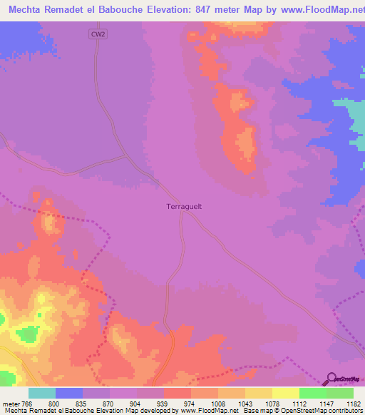Mechta Remadet el Babouche,Algeria Elevation Map