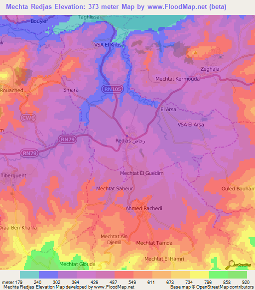 Mechta Redjas,Algeria Elevation Map