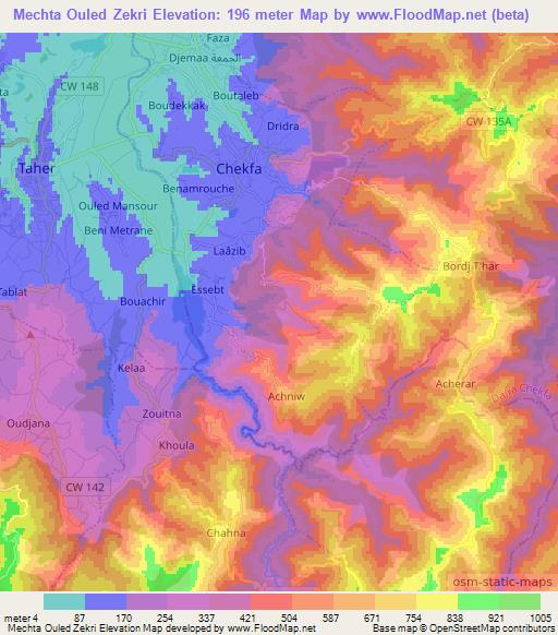 Mechta Ouled Zekri,Algeria Elevation Map