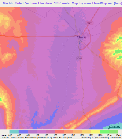 Mechta Ouled Sediane,Algeria Elevation Map