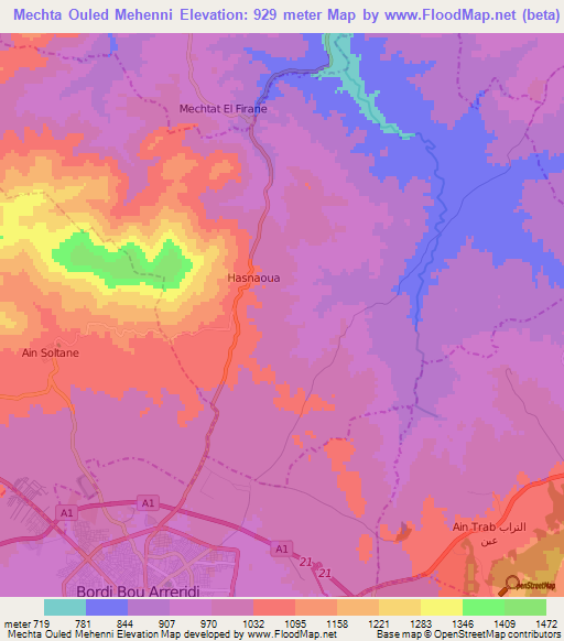 Mechta Ouled Mehenni,Algeria Elevation Map