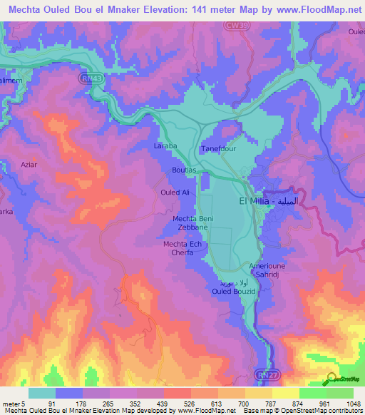 Mechta Ouled Bou el Mnaker,Algeria Elevation Map