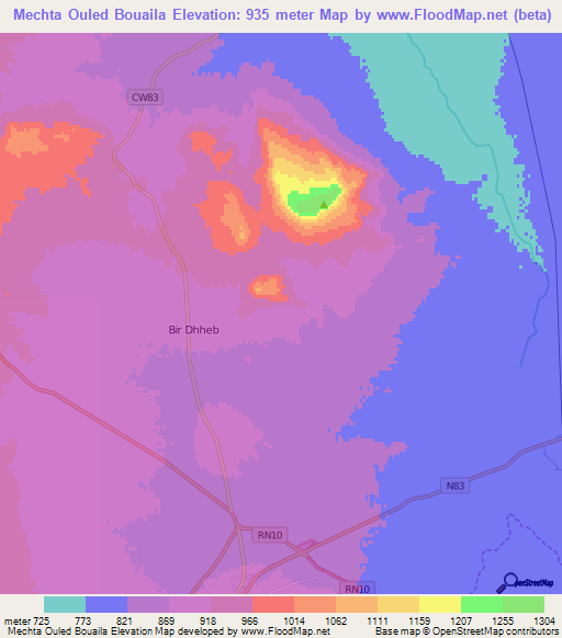 Mechta Ouled Bouaila,Algeria Elevation Map
