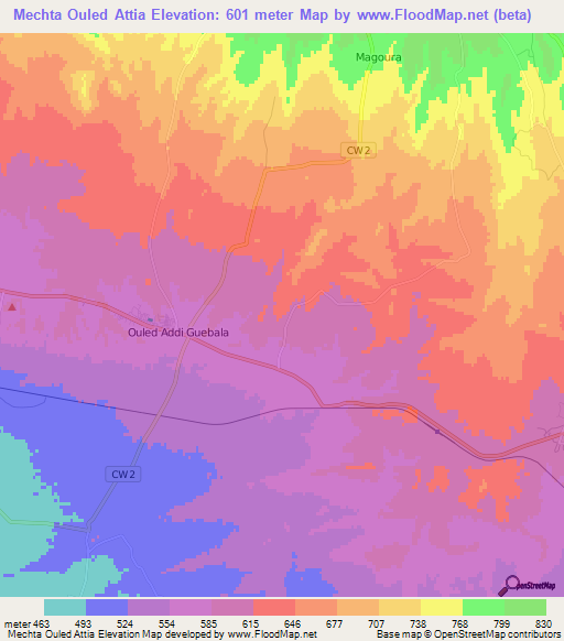 Mechta Ouled Attia,Algeria Elevation Map