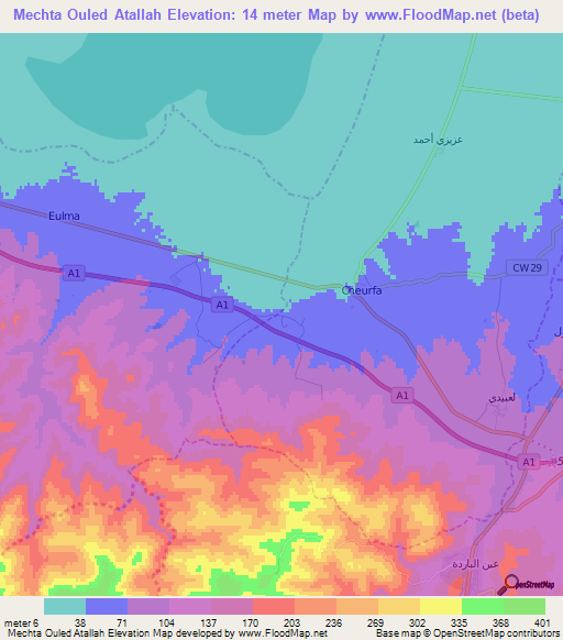 Mechta Ouled Atallah,Algeria Elevation Map