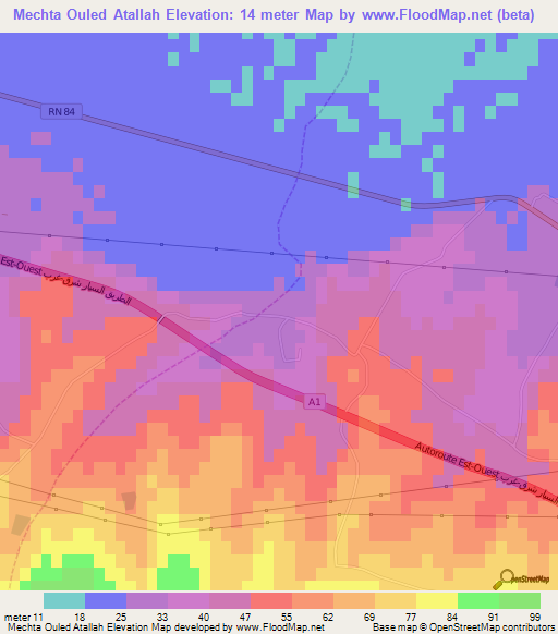 Mechta Ouled Atallah,Algeria Elevation Map