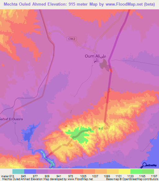 Mechta Ouled Ahmed,Algeria Elevation Map