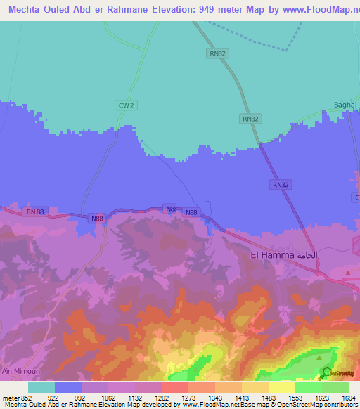 Mechta Ouled Abd er Rahmane,Algeria Elevation Map