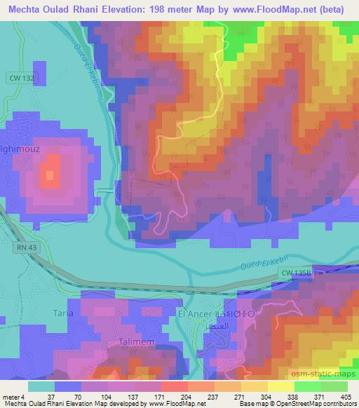Mechta Oulad Rhani,Algeria Elevation Map