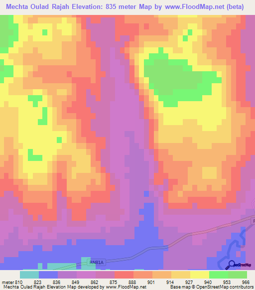 Mechta Oulad Rajah,Algeria Elevation Map