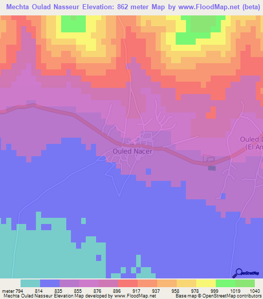 Mechta Oulad Nasseur,Algeria Elevation Map