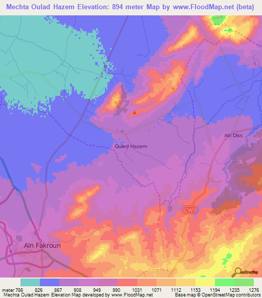 Mechta Oulad Hazem,Algeria Elevation Map