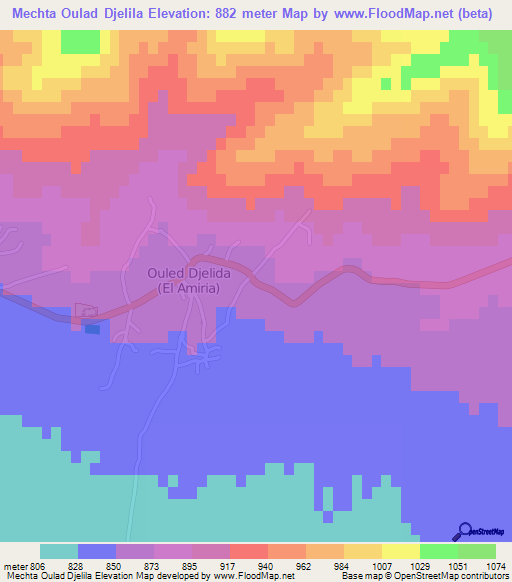 Mechta Oulad Djelila,Algeria Elevation Map