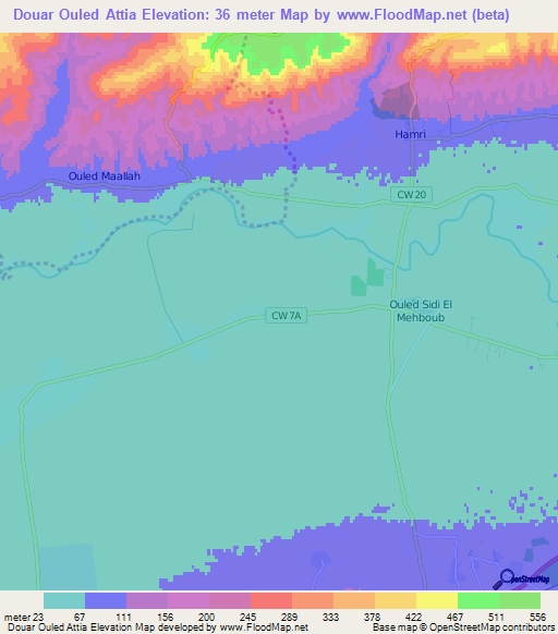 Douar Ouled Attia,Algeria Elevation Map