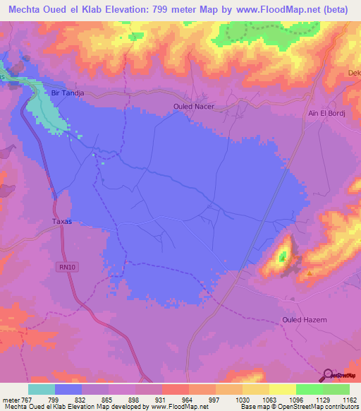 Mechta Oued el Klab,Algeria Elevation Map