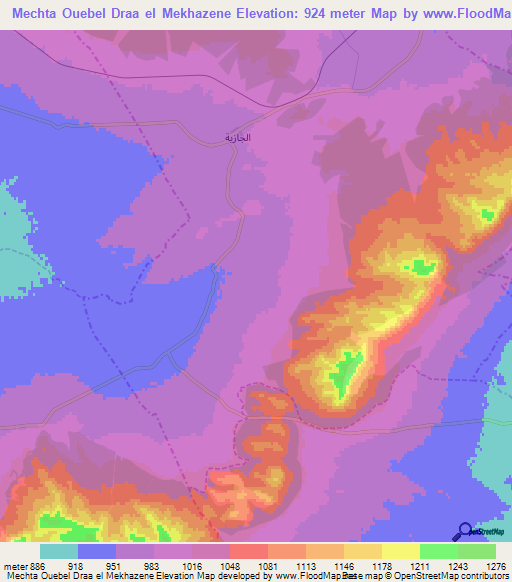 Mechta Ouebel Draa el Mekhazene,Algeria Elevation Map