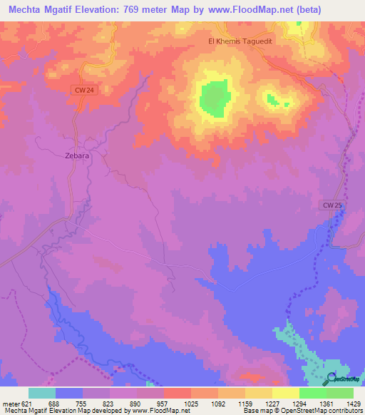 Mechta Mgatif,Algeria Elevation Map