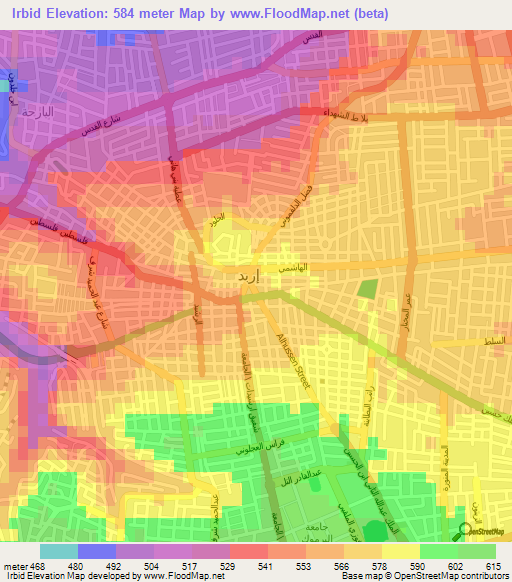 Irbid,Jordan Elevation Map