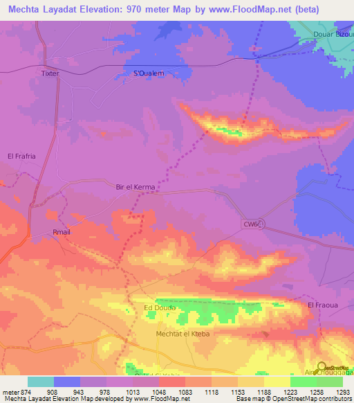 Mechta Layadat,Algeria Elevation Map