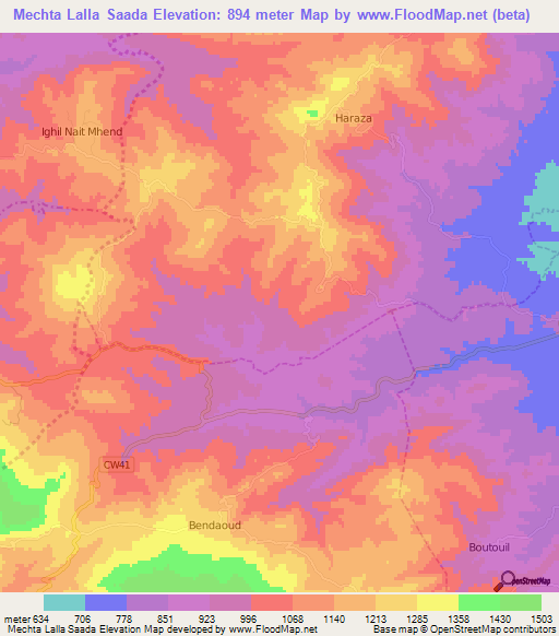 Mechta Lalla Saada,Algeria Elevation Map