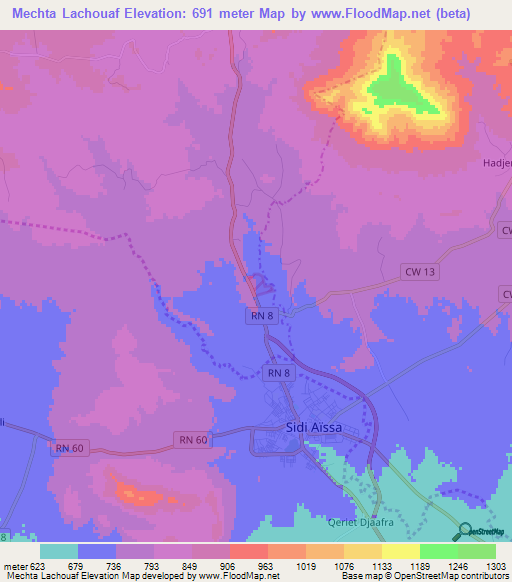 Mechta Lachouaf,Algeria Elevation Map