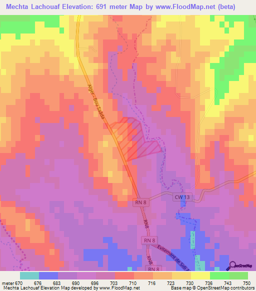 Mechta Lachouaf,Algeria Elevation Map