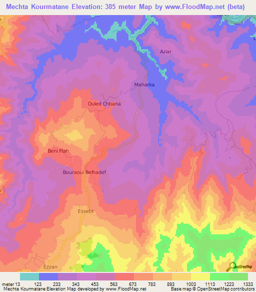 Mechta Kourmatane,Algeria Elevation Map