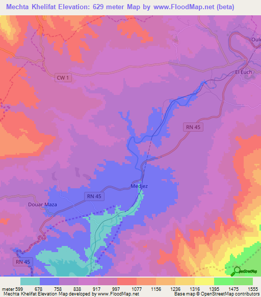Mechta Khelifat,Algeria Elevation Map