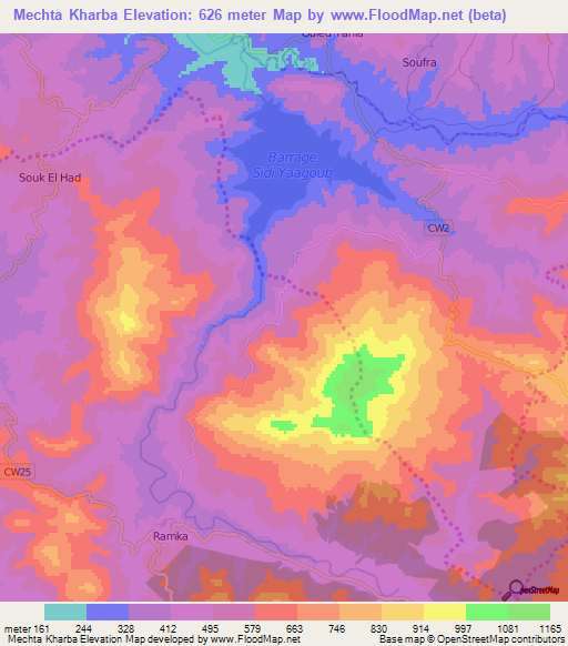 Mechta Kharba,Algeria Elevation Map