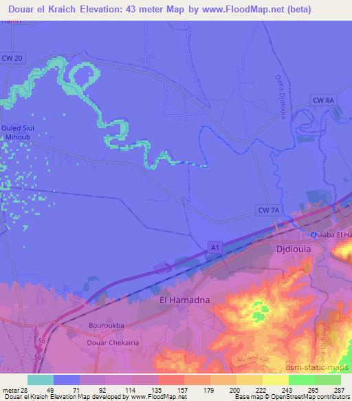 Douar el Kraich,Algeria Elevation Map