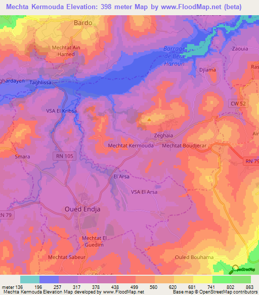 Mechta Kermouda,Algeria Elevation Map