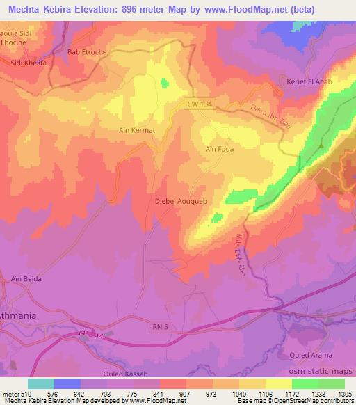 Mechta Kebira,Algeria Elevation Map
