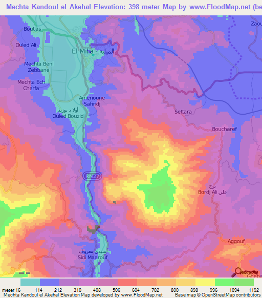 Mechta Kandoul el Akehal,Algeria Elevation Map