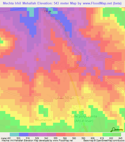 Mechta Irhil Mehallah,Algeria Elevation Map