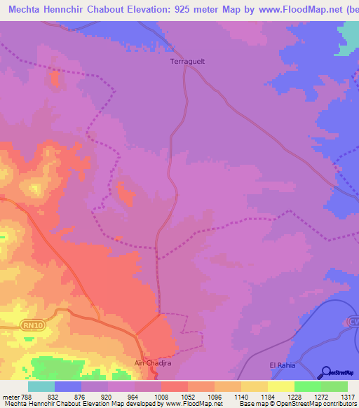 Mechta Hennchir Chabout,Algeria Elevation Map