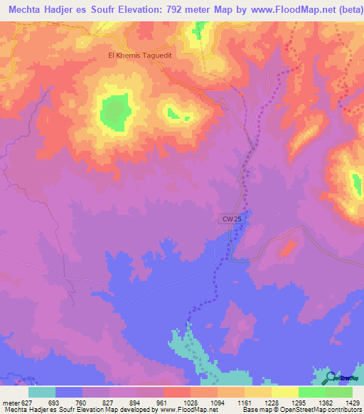 Mechta Hadjer es Soufr,Algeria Elevation Map