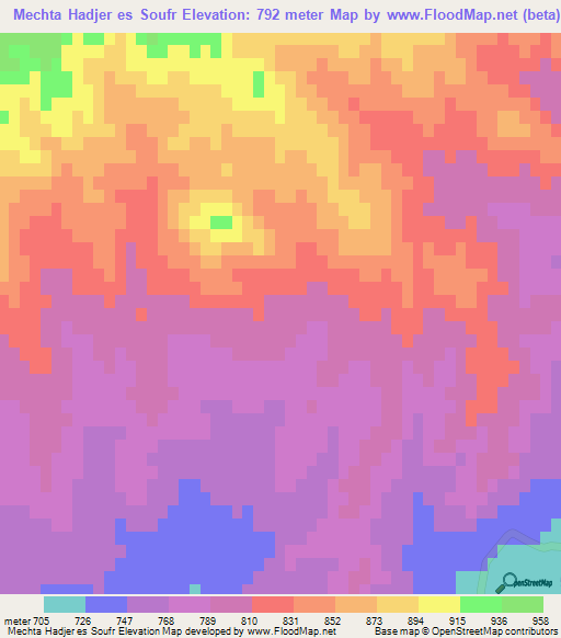 Mechta Hadjer es Soufr,Algeria Elevation Map