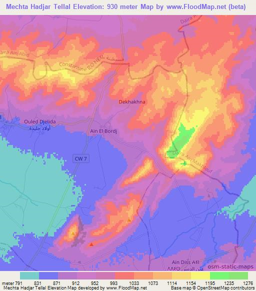 Mechta Hadjar Tellal,Algeria Elevation Map