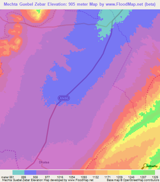 Mechta Guebel Zebar,Algeria Elevation Map