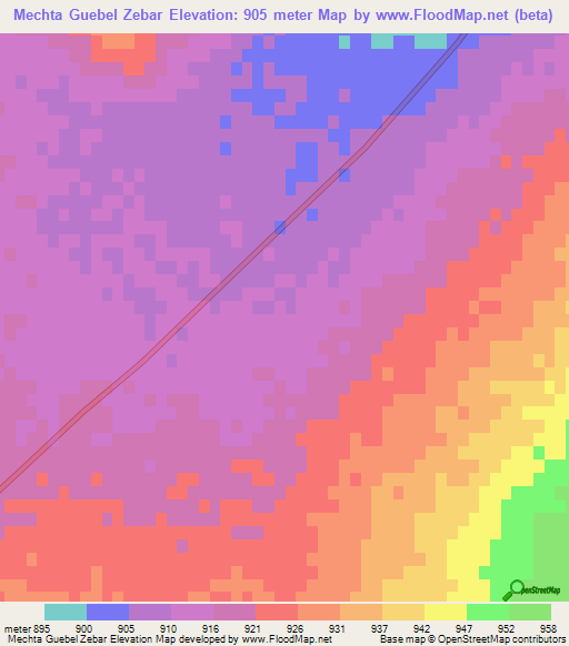 Mechta Guebel Zebar,Algeria Elevation Map