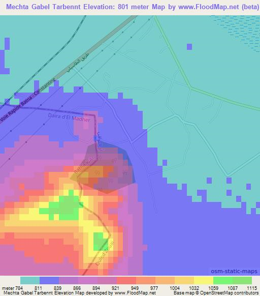 Mechta Gabel Tarbennt,Algeria Elevation Map