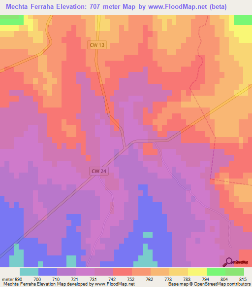 Mechta Ferraha,Algeria Elevation Map