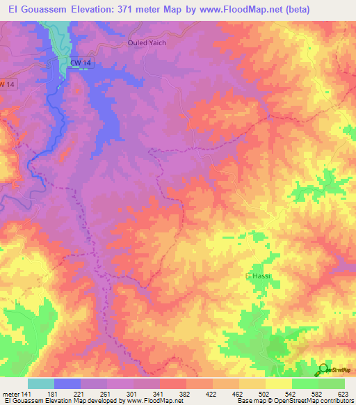 El Gouassem,Algeria Elevation Map